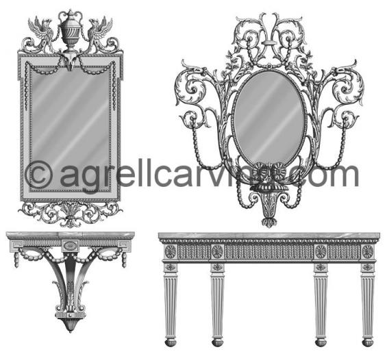 Neoclassical mirrors, brackets and console table 