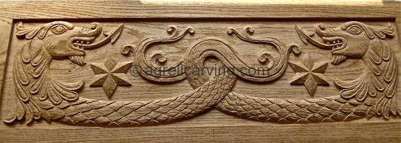 AAC Panels Jacobean beast dragon Appliques Agrell woodcarving.JPG