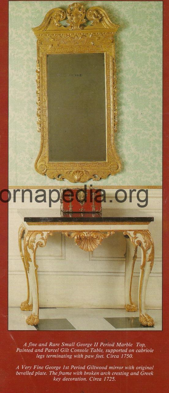 18th Century console table and mirror frame.