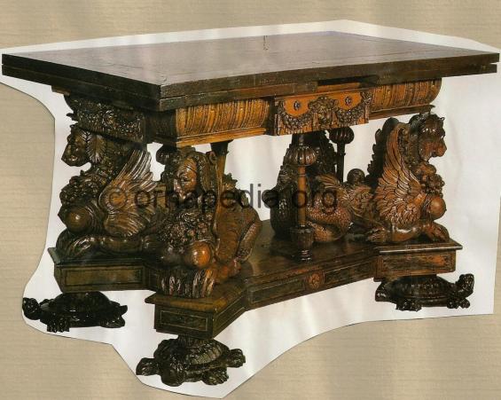 Carved table.